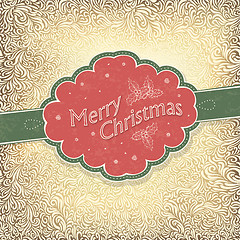 Image showing Merry Christmas vintage card with snowy pattern. Vector illustra