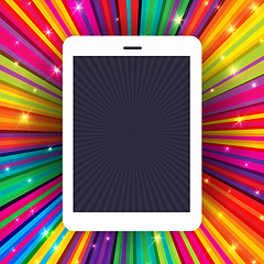 Image showing Tablet device on colorful rays background. Conceptual illustrati