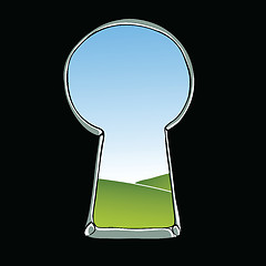 Image showing Keyhole illustration. View of landscape through keyhole. Vector.