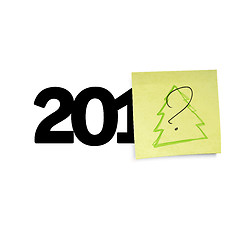 Image showing New year concept with question sign an yellow sticky papers. Vec
