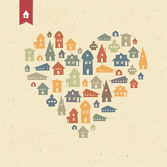 Image showing Heart shaped many houses icons. Realty concept. Vector, EPS10