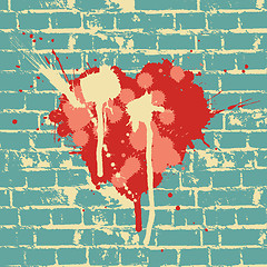 Image showing Heart symbol on brick wall, vector.