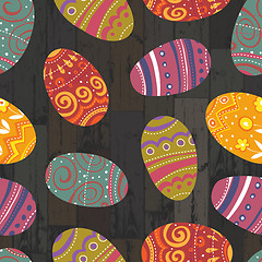 Image showing Easter eggs on wooden planks background. Vector, EPS10