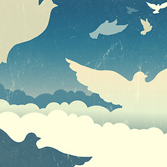 Image showing Doves in summer sky with clouds. Vector