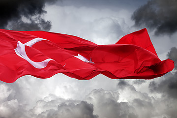 Image showing Waving flag of Turkey against storm clouds