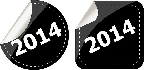 Image showing 2014 on black stickers button set, business label