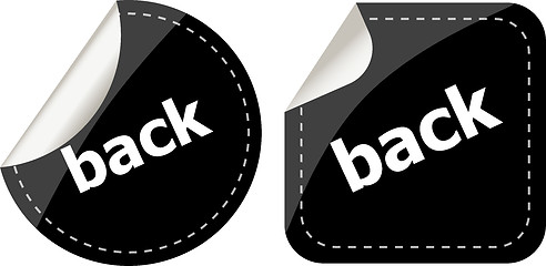 Image showing back word on black stickers button set, label