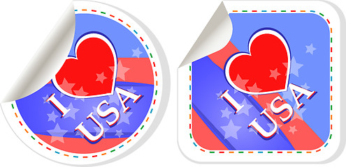 Image showing Heart logo I love USA stickers label set