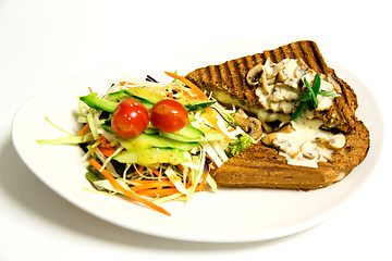 Image showing Grilled sandwich with salad and mushroom mayonnaise