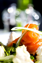 Image showing Closeup of smoked salmon salad