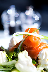 Image showing Smoked salmon with cream and salad