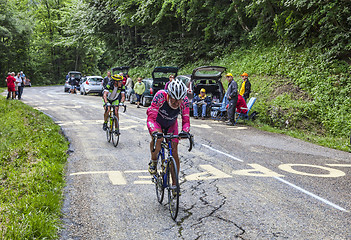 Image showing Amateur Cyslists Climbing Col du Granier