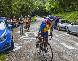 Image showing Amateur Cyslists Climbing Col du Granier