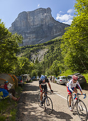 Image showing Amateur Cyslists Climbing Col du Granier