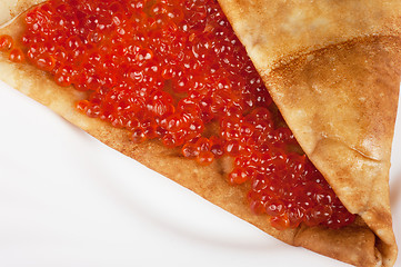 Image showing Pancake with red caviar