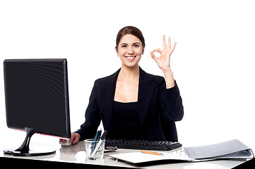 Image showing Business is great. Cheerful corporate woman.