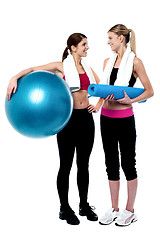 Image showing Two girls communicating after workout