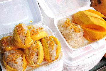 Image showing Steamed sticky rice with mongo fruits