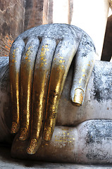 Image showing Statue of a giant Buddha's hand in the Historical Park of Sukhothai