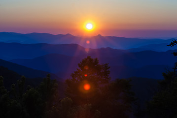 Image showing early morning sunrise over blue ridge mountains