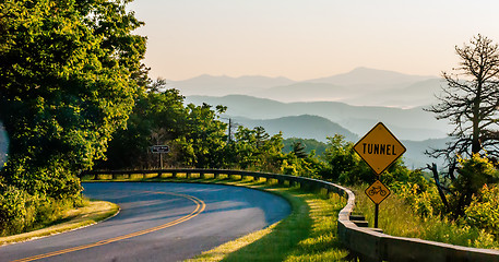 Image showing early morning sunrise over blue ridge mountains