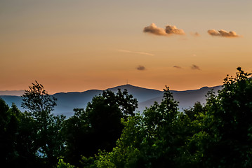 Image showing early morning sunrise over blue ridge mountains