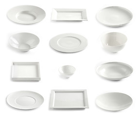 Image showing various empty white plates