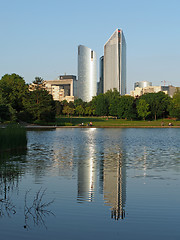 Image showing La Defense Skyscrapers and arch seen from Nanterre park, Paris j