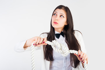 Image showing business woman with knot of 