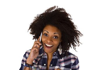 Image showing Young african american woman on cellphone