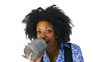 Image showing African american woman with can phone