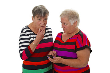 Image showing Two female senior with cellphone