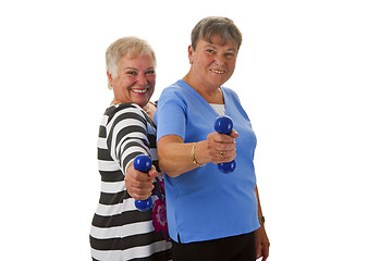 Image showing Female seniors with dumbbell