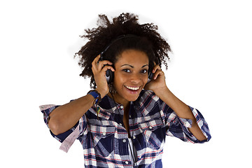 Image showing Young afro american with headphones