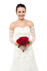 Image showing Cheerful young girl in bright bridal dress