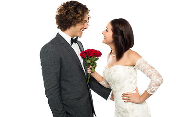 Image showing Girl flirting with her man, wedding concept