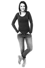 Image showing Woman in trendy wear. Black and white image