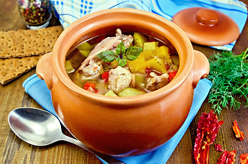 Image showing Roast chicken in a clay pot