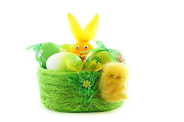 Image showing Green basket with Easter eggs.