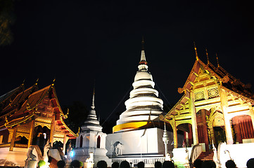 Image showing Night view of an Ancient wat in Chiang Mai, Thailand