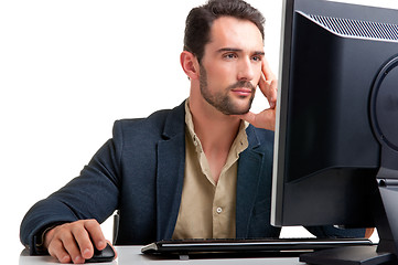 Image showing Man Looking At A Computer Monitor