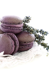 Image showing Macaroons with lavender and cream with black currant. 