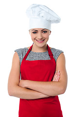 Image showing Cheerful young female chef