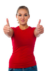 Image showing Girl showing double thumbs up