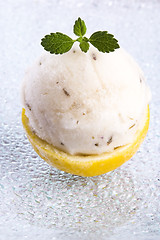 Image showing lemon sorbet with lavender in cups of lemon