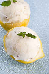 Image showing lemon sorbet with lavender in cups of lemon