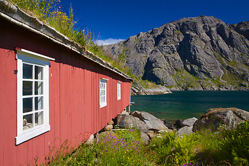 Image showing Fishing hut by fjord