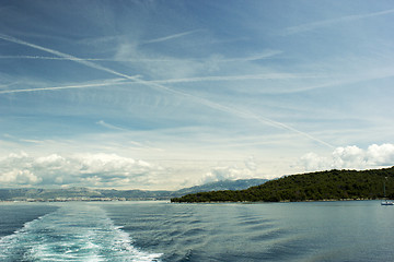 Image showing Adriatic seascape with ship trace