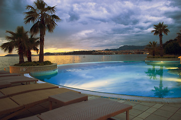 Image showing Hotel pool on sunset near Split