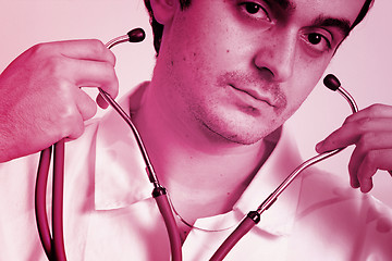 Image showing Portrait of a young doctor with stethoscope.